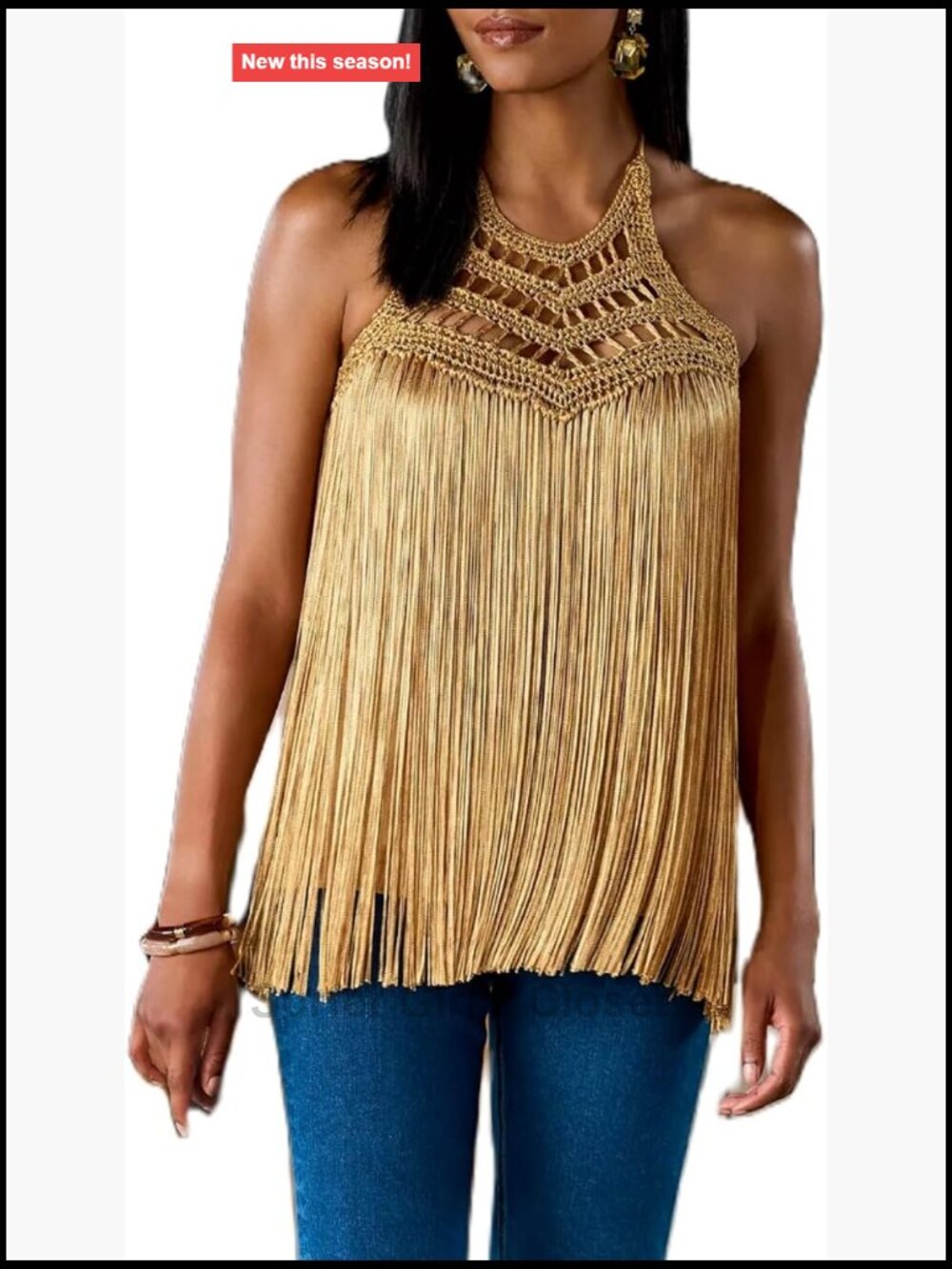 Cowgirl Fringe Halter Tank Top Sleeveless Tassel Cami Festival Rave Y2K